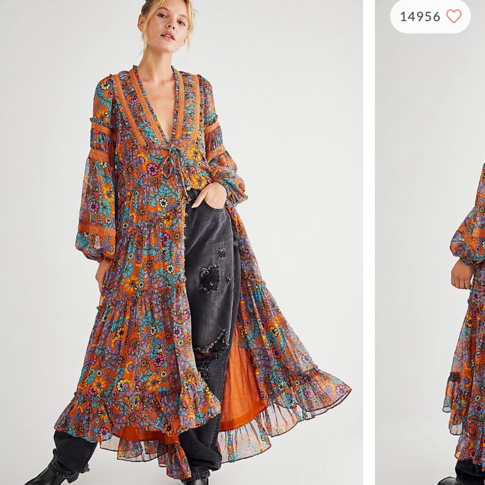 NWT Cassis Printed Chiffon Dress Rust Combo Small